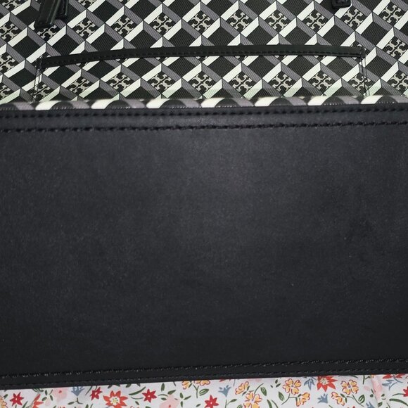 TORY BURCH BLACK GEO LOGO Top Zip Tote Shoulder Bag Style #143364 - Picture 6 of 7